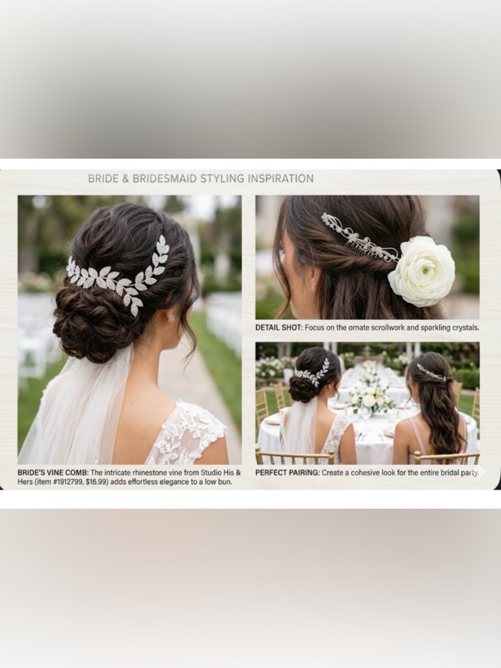 Set of Two Rhinestone Leaf Bridal Silver Hair Combs